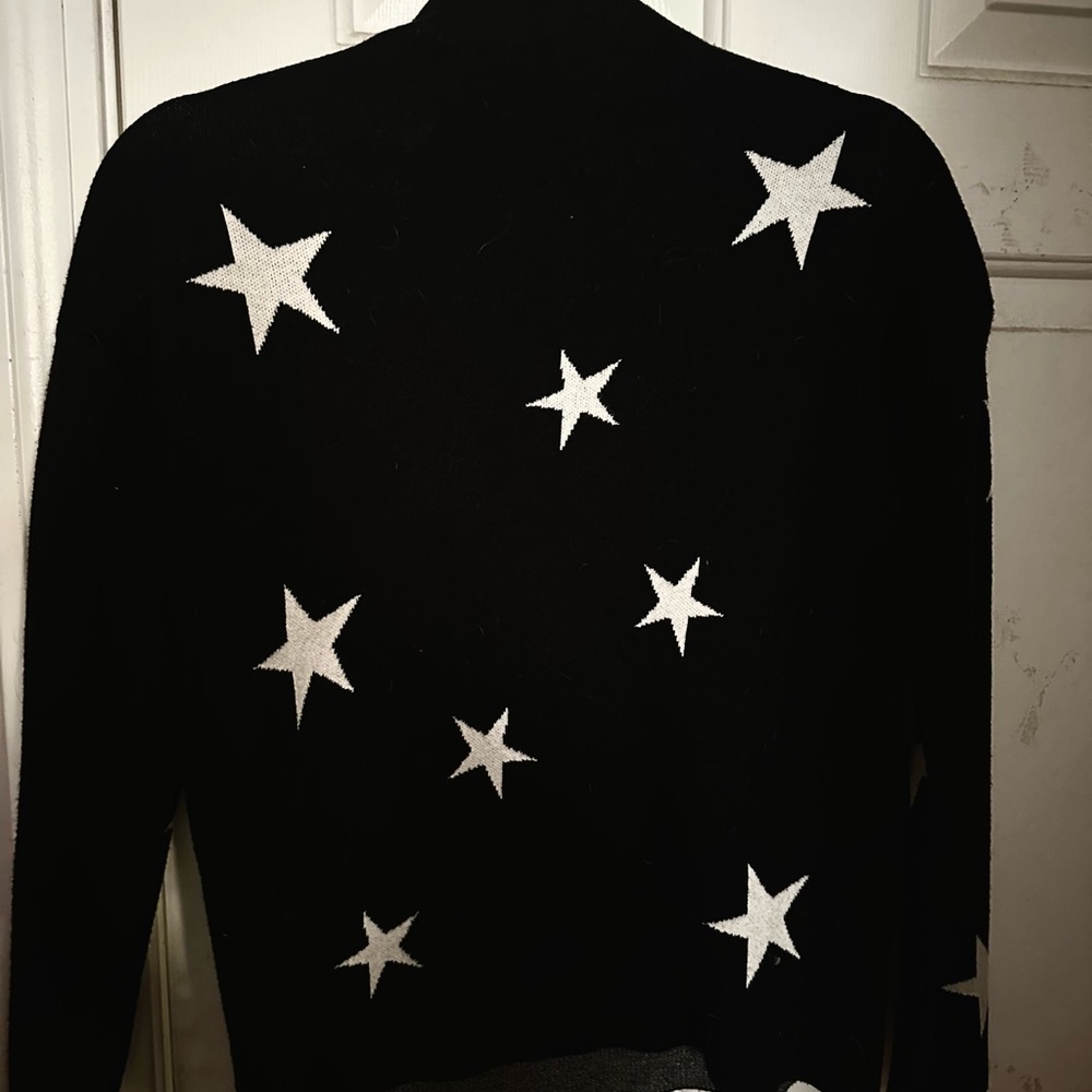 Tahari Mock Neck Black Sweater with White Star Pattern